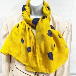 Jennifer, Scarf/wrap 72"x34"  soft cotton mixed, yellow blue dot printed (45)